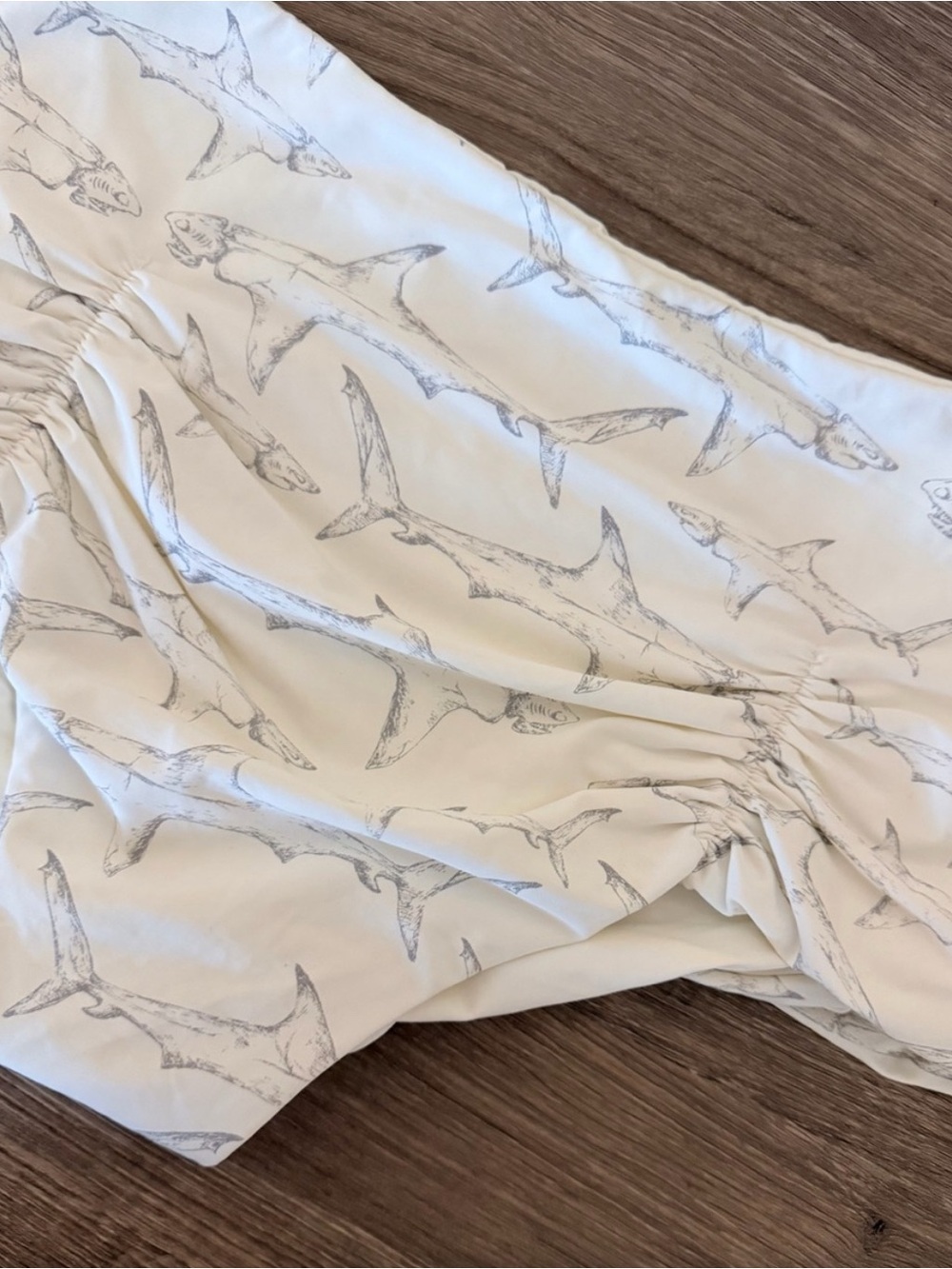 Boys + Arrows White Bikini Bottom with Light Gray Shark Print